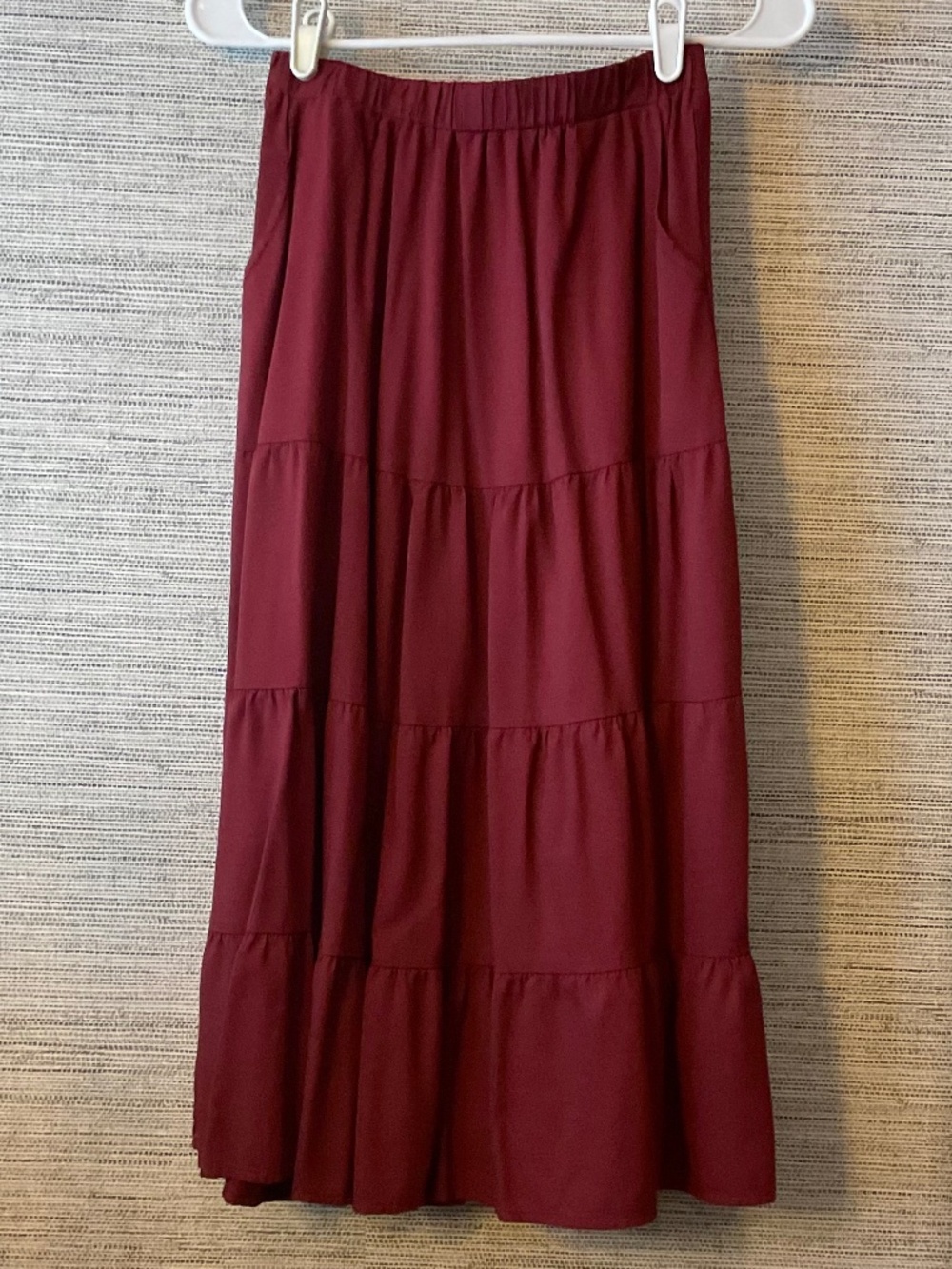 Allegra K Red Burgundy Tiered Midi Skirt
